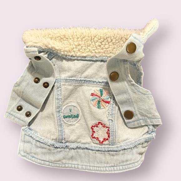 CHRISTMAS Denim Dog Vest Coat Sherpa Collar Two Size Snap Front Size Small - Picture 4 of 7